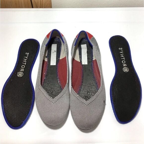 Rothy’s Retired Round Toe Bird-Eye Cherry Ribbon Heel Flats Size 9.5 - Picture 5 of 11